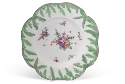 Lot 99 - A Longton Hall shaped plate with scolopendrium...