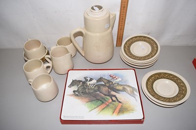 Lot 134 - A pottery coffee set together with a box of...