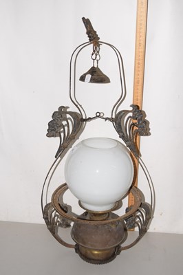 Lot 183 - A vintage metal framed hanging oil lamp