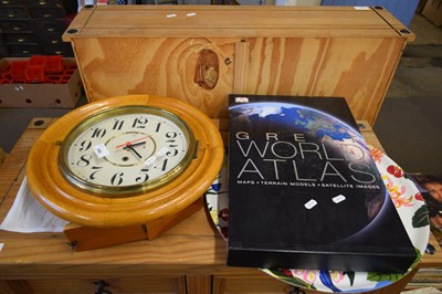 Lot 846 - WALL CLOCK WITH BATTERY MOVEMENT, AND AN ATLAS...