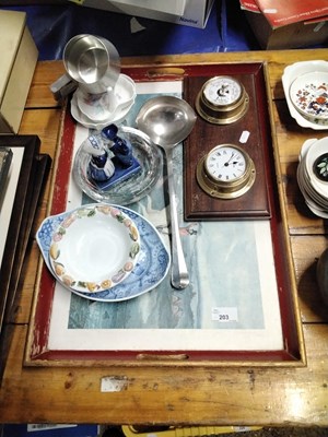 Lot 203 - A serving tray, vintage clock and barometer...