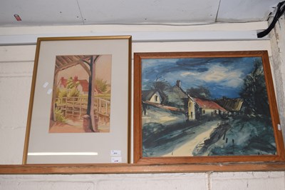 Lot 231 - A framed study of a riverside cottage,...