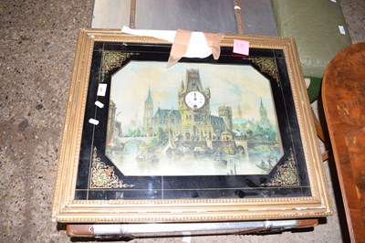 Lot 340 - A vintage picture clock decorated with a print...