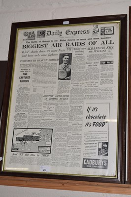 Lot 25 - The Daily Express Tuesday 13th August 1940,...