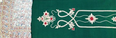 Lot 159 - A green felt embroidered table runner, 69 x...