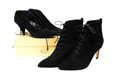 Lot 144 - A pair of black suede lace up courts by...