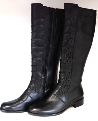 Lot 143 - A pair of black leather knee high boots by...
