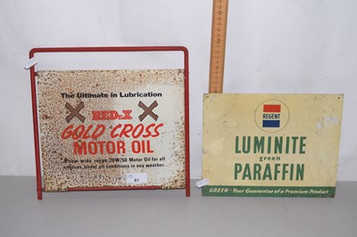 Lot 61 - Two metal garage signs Red X Motor Oil and...