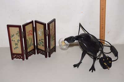 Lot 77 - Miniature table screen and a table lamp formed...