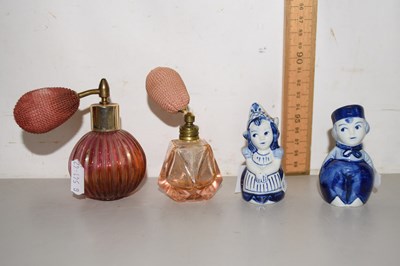 Lot 82 - Two perfume bottles and novelty Delft salt and...