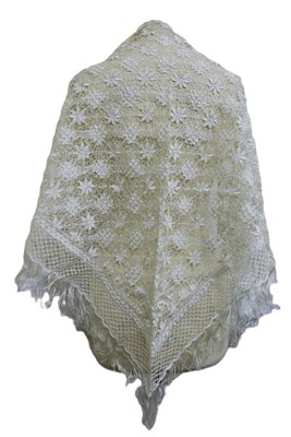 Lot 147 - A handmade lace shawl, triangle shape with...