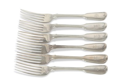 Lot 221 - Six Victorian silver fiddle and thread pattern...