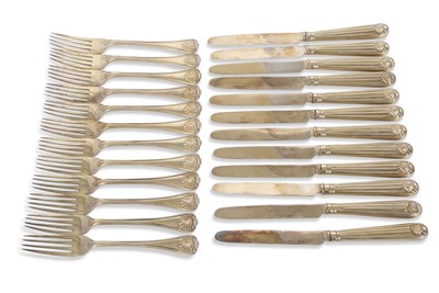 Lot 234 - Twelve pairs of Victorian silver/gilt dessert...