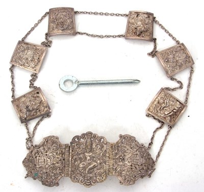 Lot 226 - White metal Balanese belt having a cast...