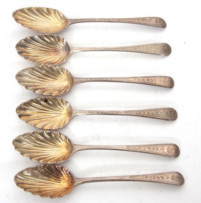 Lot 187 - Six George III silver grapefruit spoons...