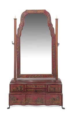 Lot 337 - A red Chinoiserie dressing table mirror with...