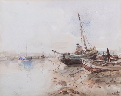 Lot 525 - Jack Cox (1914-2005), Beached fishing boats,...