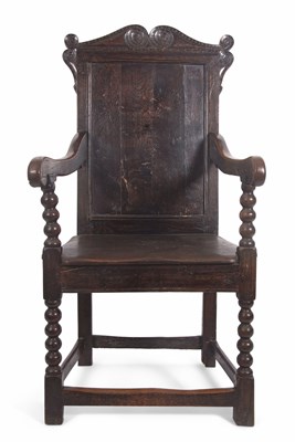 Lot 353 - An 18th Century oak panel back Wainscot type...