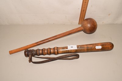 Lot 52 - A turned wooded truncheon and a small...