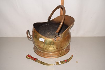 Lot 113 - A brass coal bucket and a tourist ware dagger
