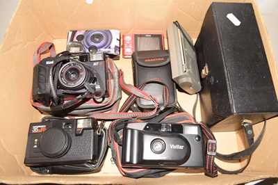 Lot 149 - Box of assorted cameras, binoculars and a radio