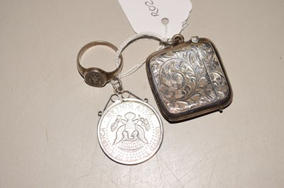 Lot 100 - Small silver vester case, a United States half...