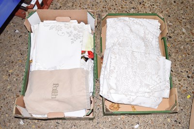 Lot 206 - Two boxes of various linen, tablecloths etc