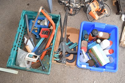 Lot 404 - Three boxes of garage clearance items clamps etc