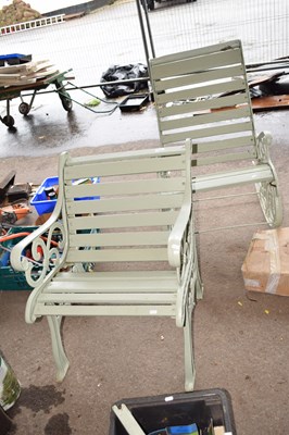 Lot 410 - Two metal and wooden garden chairs
