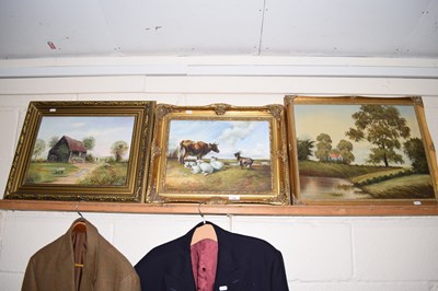 Lot 230 - A reproduction oil on board study of a cow,...