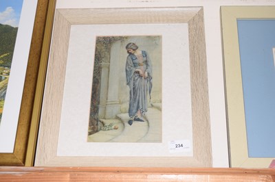 Lot 234 - Coloured print of a lady in blue dress