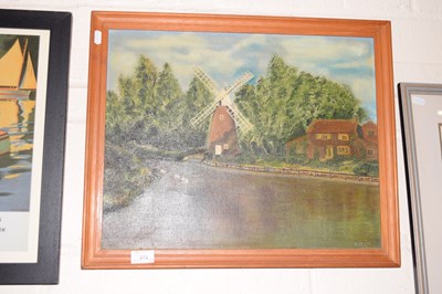 Lot 272 - Oil on board study of a windmill
