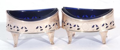 Lot 103 - Pair of George III silver salts of oval boat...