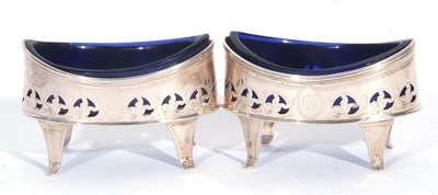 Lot 103 - Pair of George III silver salts of oval boat...