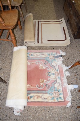 Lot 346 - Small Chinese patterned wool floor rug and one...
