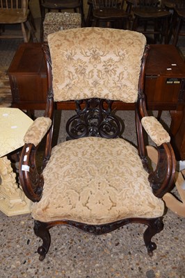 Lot 355 - A Victorian mahogany framed scroll arm and...