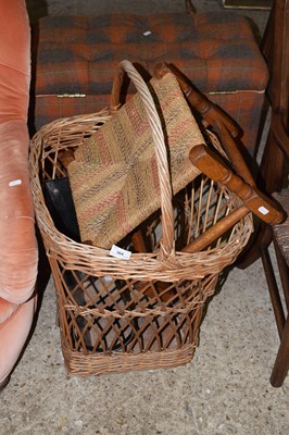 Lot 364 - Wicker basket, footstool and a brass magazine...