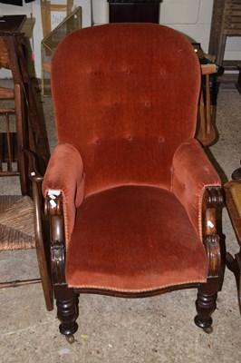 Lot 366 - A Victorian button upholstered and scroll arm...