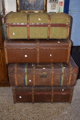 Lot 242 - Four various wooden bound vintage suitcases