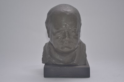Lot 310 - A resin bust of Churchill on wooden plinth