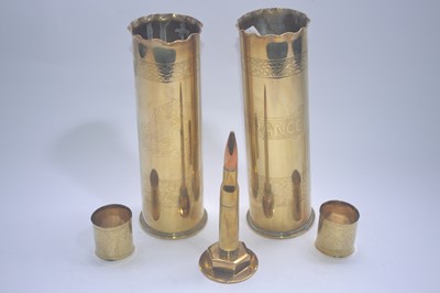 Lot 314 - Box containing two shell cases and examples of...