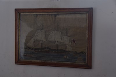 Lot 86 - 19th Century Embroidery of a British Frigate ....