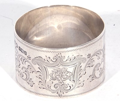 Lot 145 - Edward VII silver wide band serviette ring,...