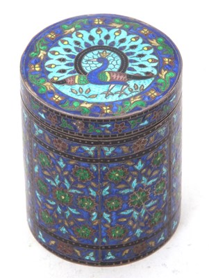 Lot 136 - A coloured enamel cylindrical box and cover...