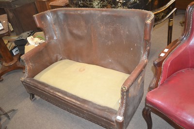 Lot 406 - A small 19th Century brown leather upholstered...