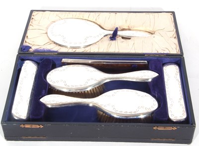 Lot 159 - Cased George V silver backed dressing table...
