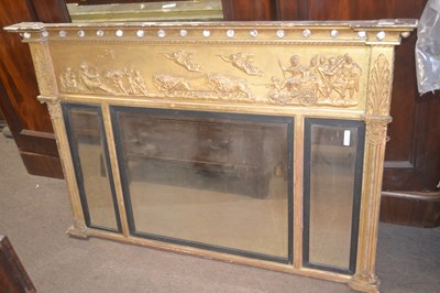 Lot 470 - A 19th Century three panel overmantle mirror,...