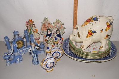 Lot 193 - Mixed Lot: Jasper ware clock garniture, a...