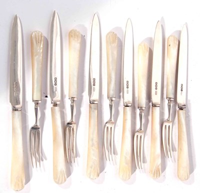 Lot 174 - Six silver bladed and mother of pearl knives...