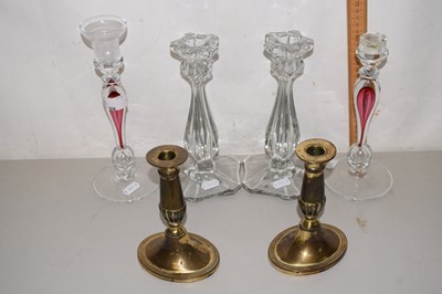 Lot 39 - Pair of Langham Glass candlesticks plus...